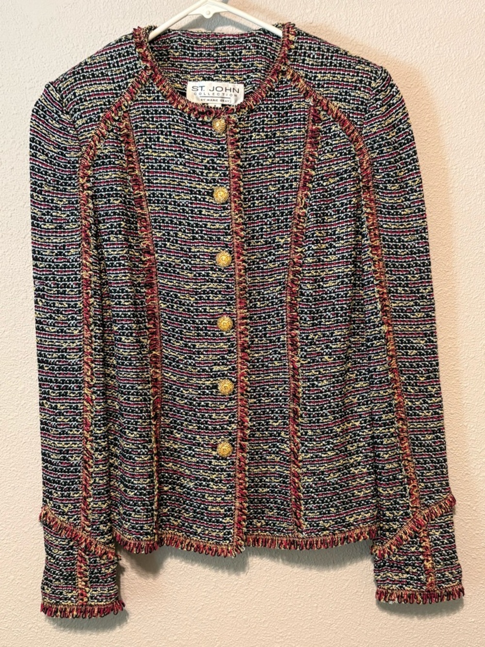 St. John Multicolor Tweed Jacket with Gold Buttons